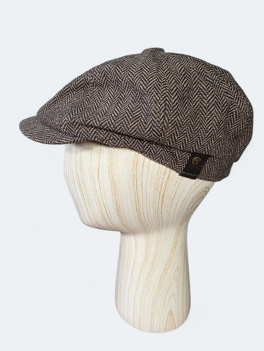 Vintage USA Style Brown Herringbone Newsboy Cap Tweed Cabbie Hat Peaky Blinders